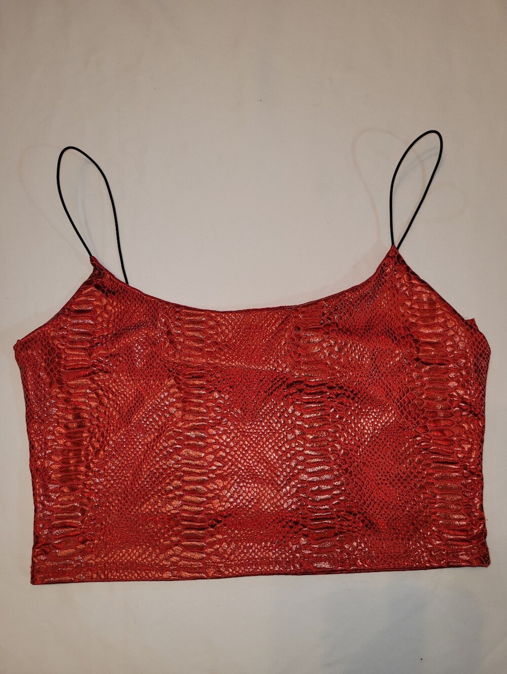 One by One Size Medium Red Faux Leather Snake Print Y2K Clubwear Crop Tanktop